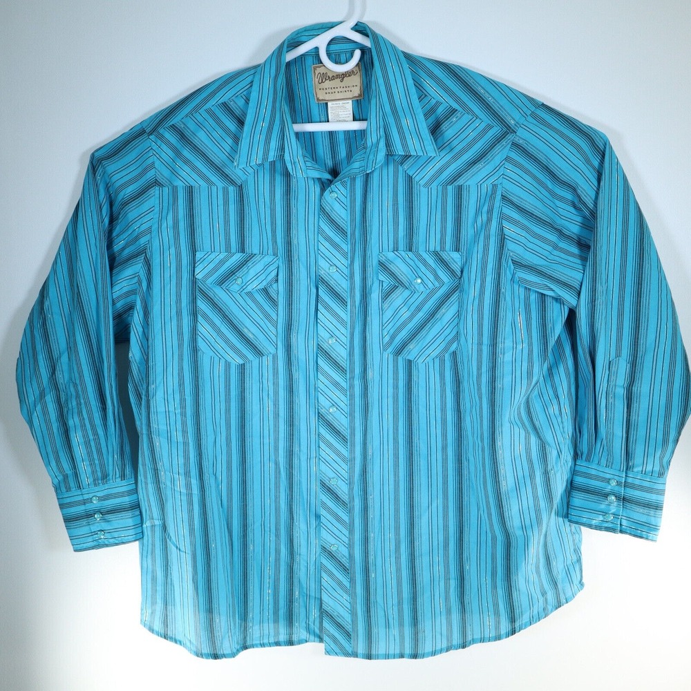 Wrangler Western Fashion Pearl Snap Shirt 2XL XXL Mens Long Sleeve Shirt